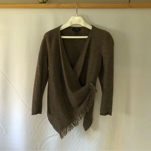 100% Italian Merino wool soft cardigan with fringe large